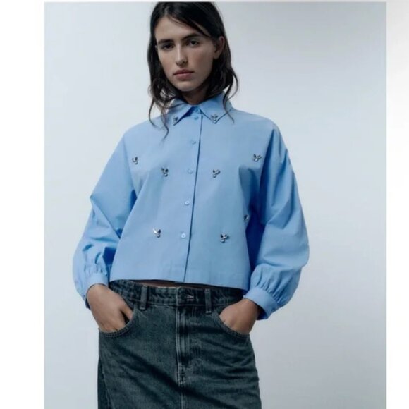 Zara Jewel Poplin Shirt - Picture 1 of 13